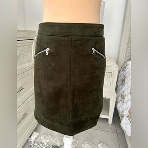 LOFT Olive Suede Mini Skirt with Zipper Accents